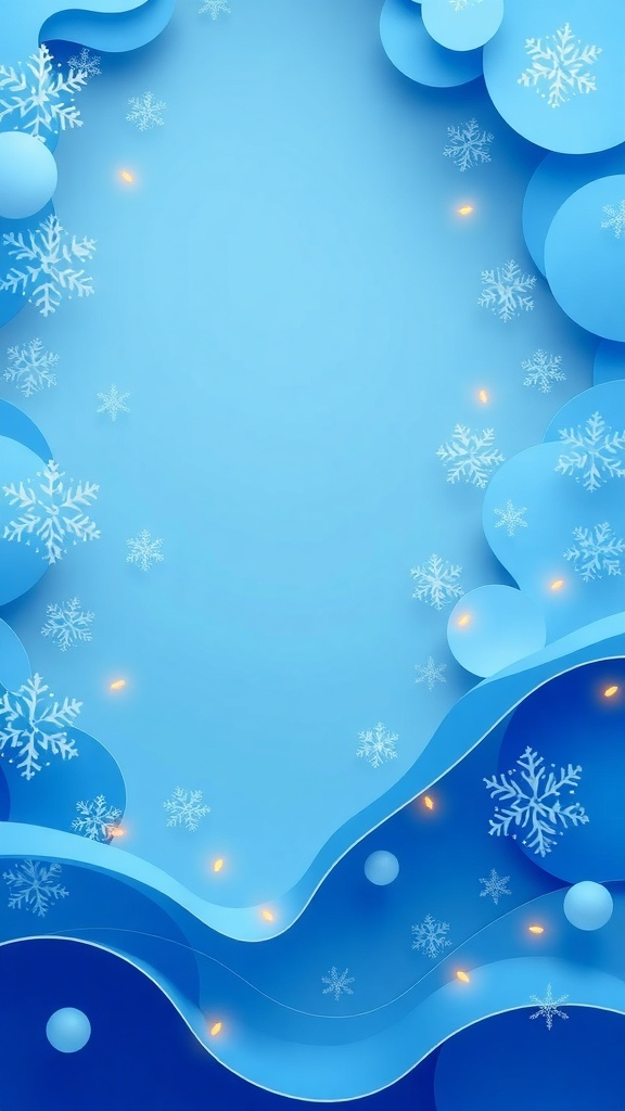 3D blue Christmas background with snowflakes and lights.